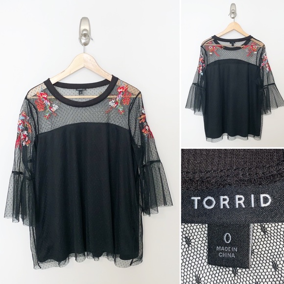 torrid Tops - Torrid Black Sheer Embroidry Floral Blouse